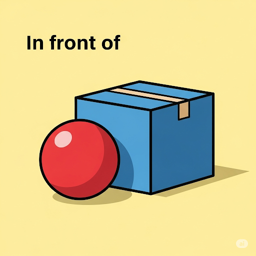 The ball is in front of the box.